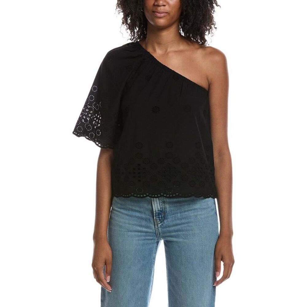 Michael Stars Womens Nash Eyelet One Shoulder Top, Black